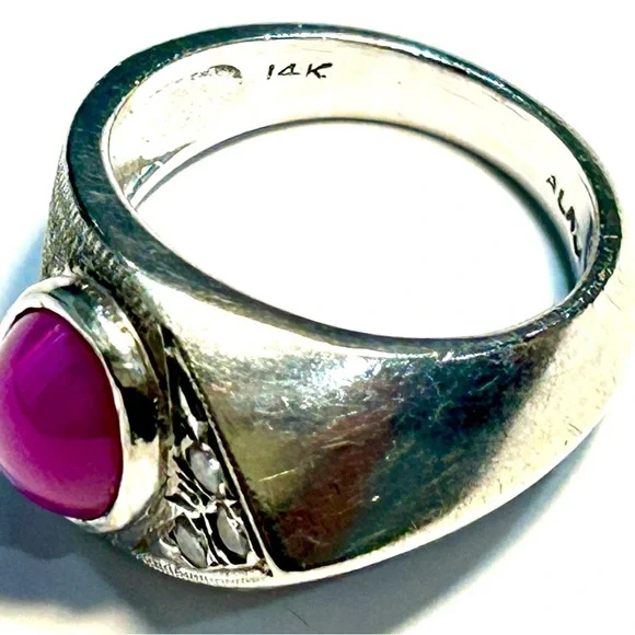 Vintage 14K White Gold Ruby Ring 6.5” Rare Design - Picture 4 of 8